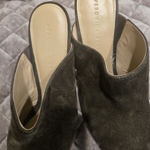 Veronica Beard Women's Dark Green Khaki Suede Mules
